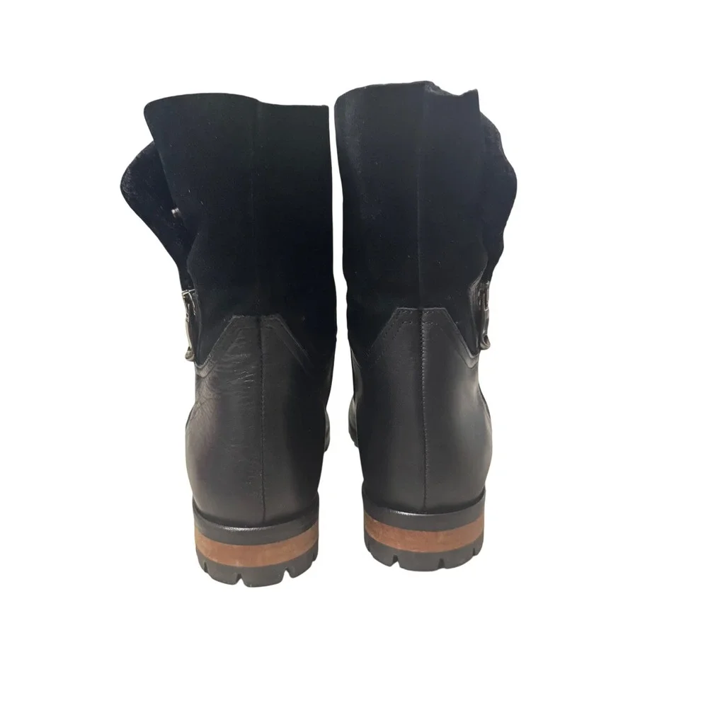 Fabianelli Black Leather Suede Shearling Lined Moto‎ Boots Women Size 8